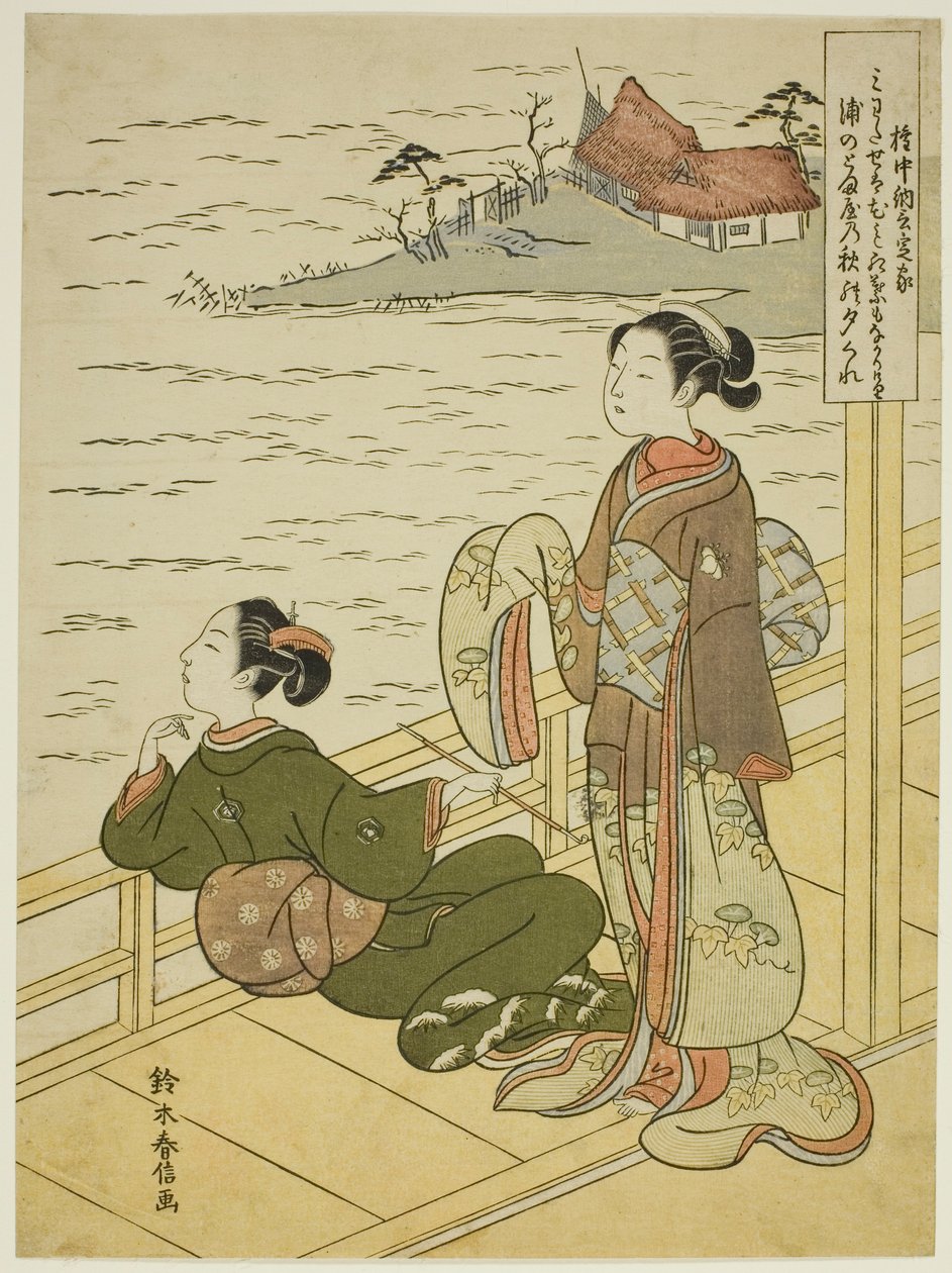 Gonchunagon Sadaie (Fujiwara no Teika), uit een ongetitelde serie parodieën van de Drie Avondgedichten door Suzuki Harunobu