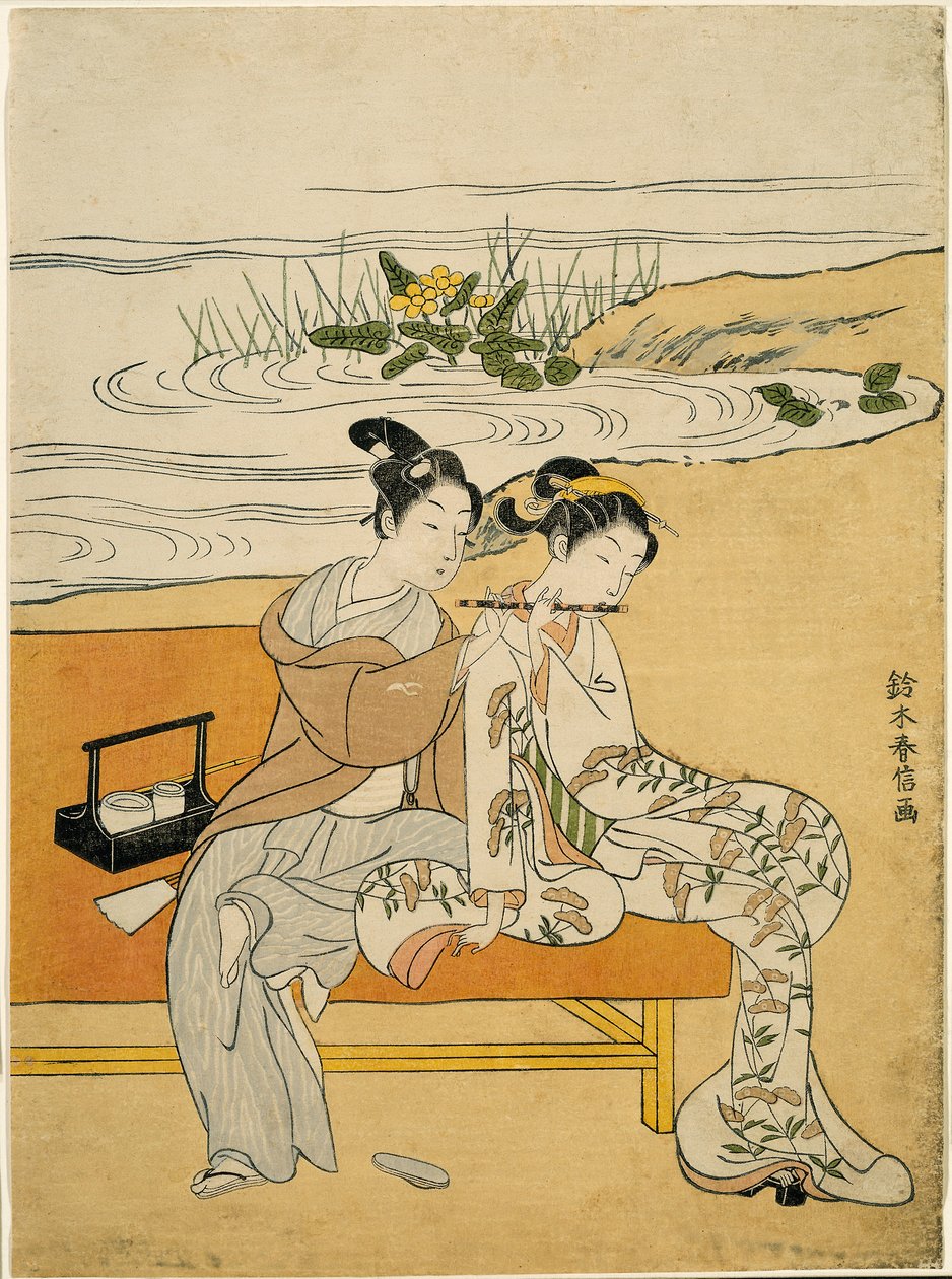 Liefhebbers die dezelfde fluit spelen (parodie op Xuanzong en Yang Guifei), c.1767 door Suzuki Harunobu