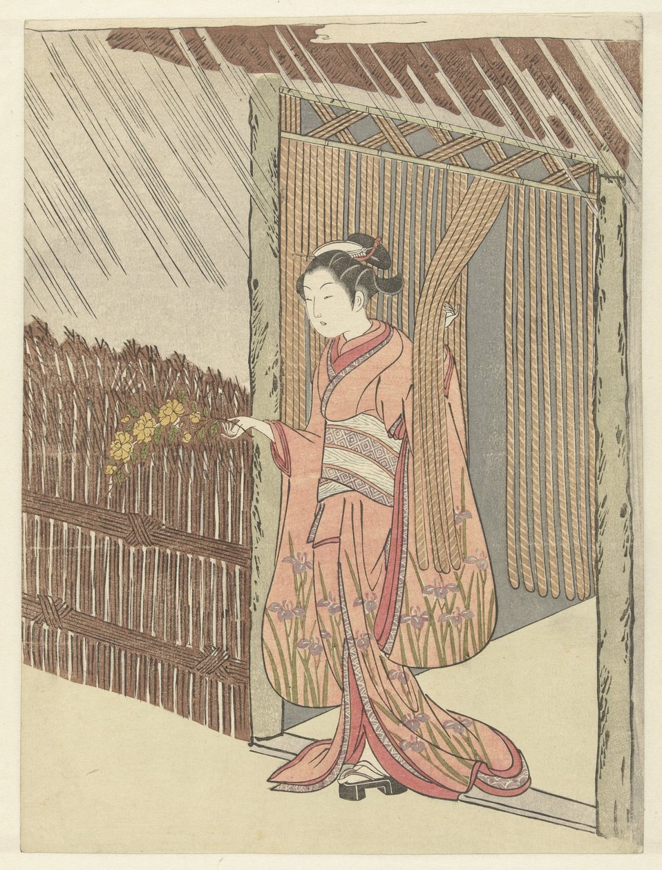 Meisje met een yamabuki tak in handen door Suzuki Harunobu