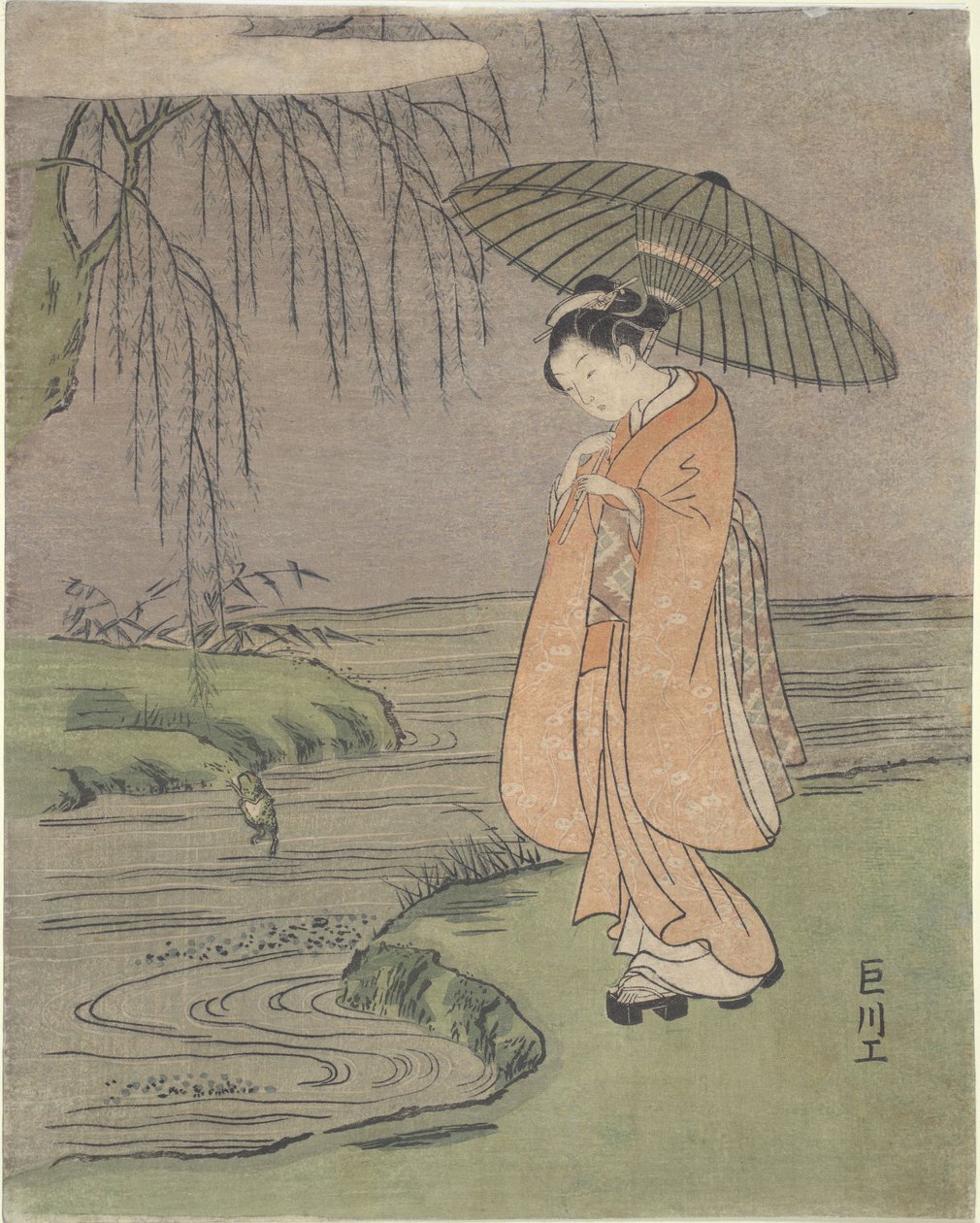 Parodie op Ono no Tofu door Suzuki Harunobu