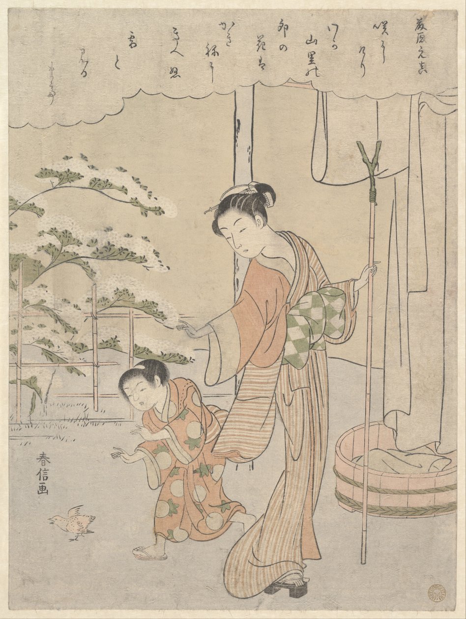 Gedicht van Fujiwara no Motozane (ca. 860) uit de serie Zesendertig dichters door Suzuki Harunobu