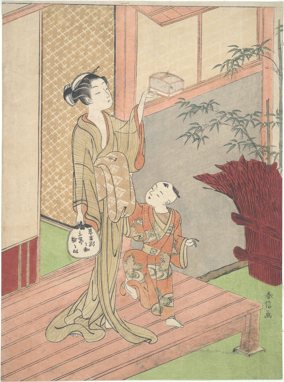 De gekooide sprinkhanen door Suzuki Harunobu