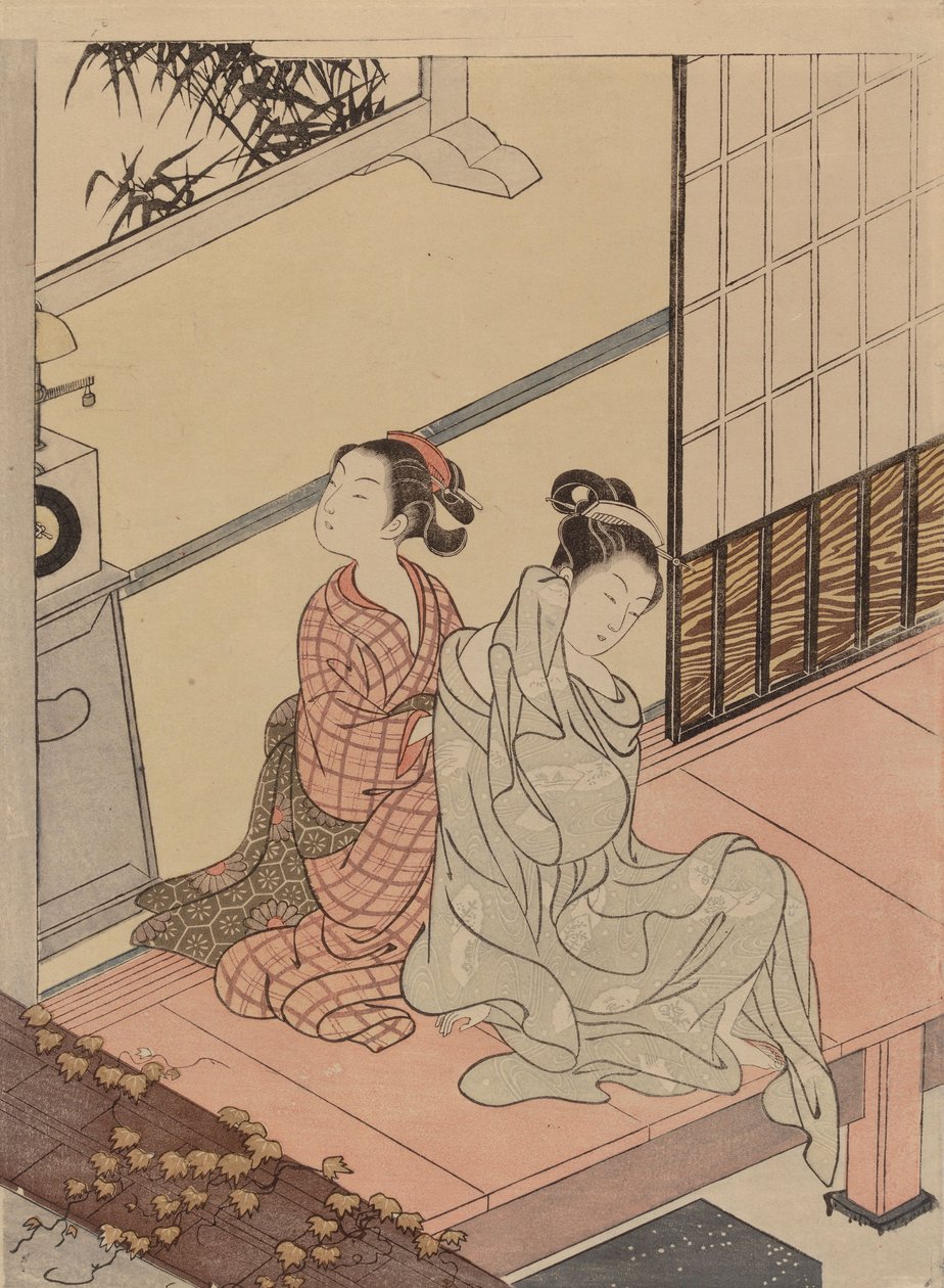 De avondklokuren, uit de serie Acht salongezichten door Suzuki Harunobu