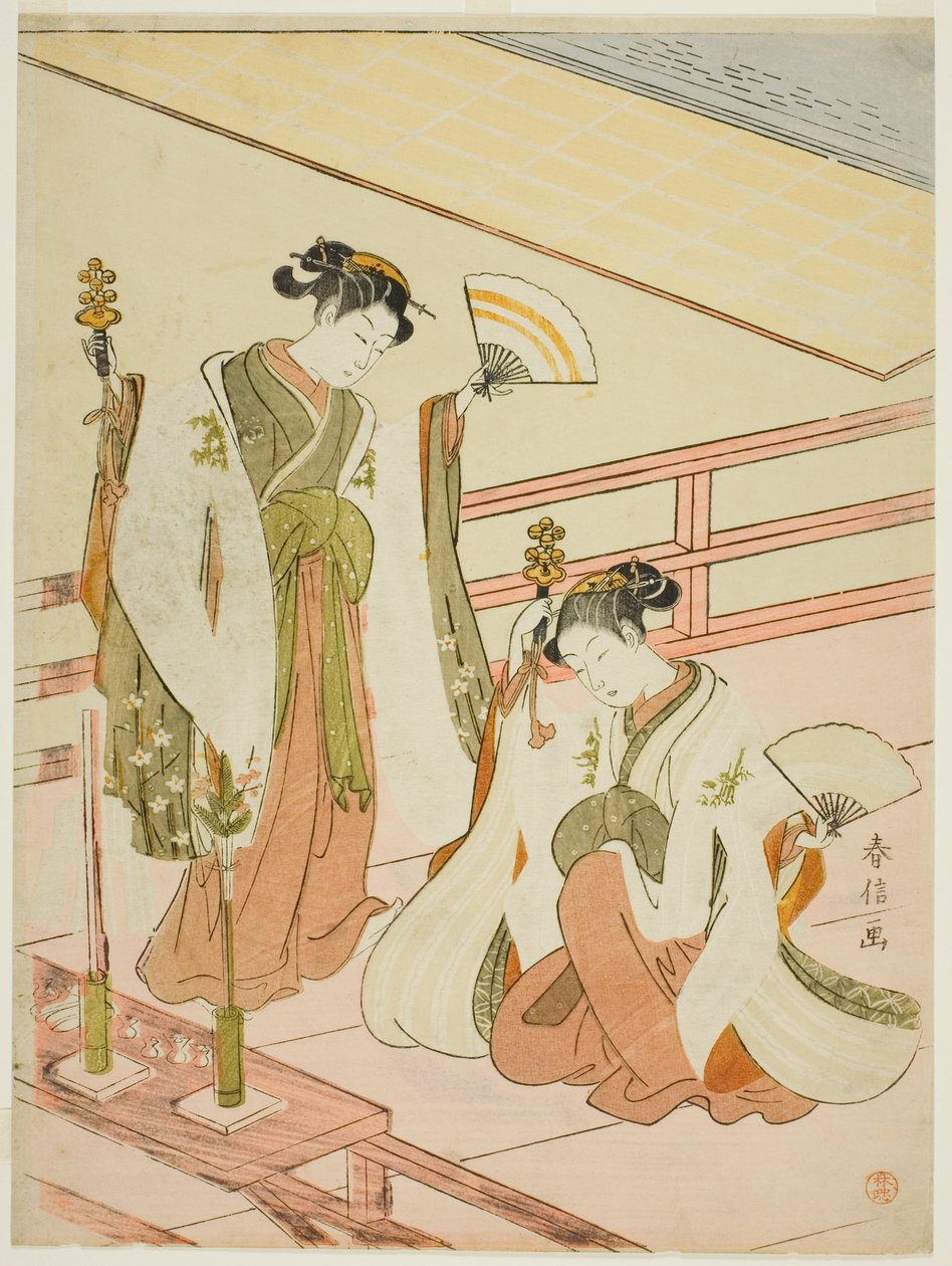 De Dans van de Heiligdom Maagden Ohatsu en Onami door Suzuki Harunobu