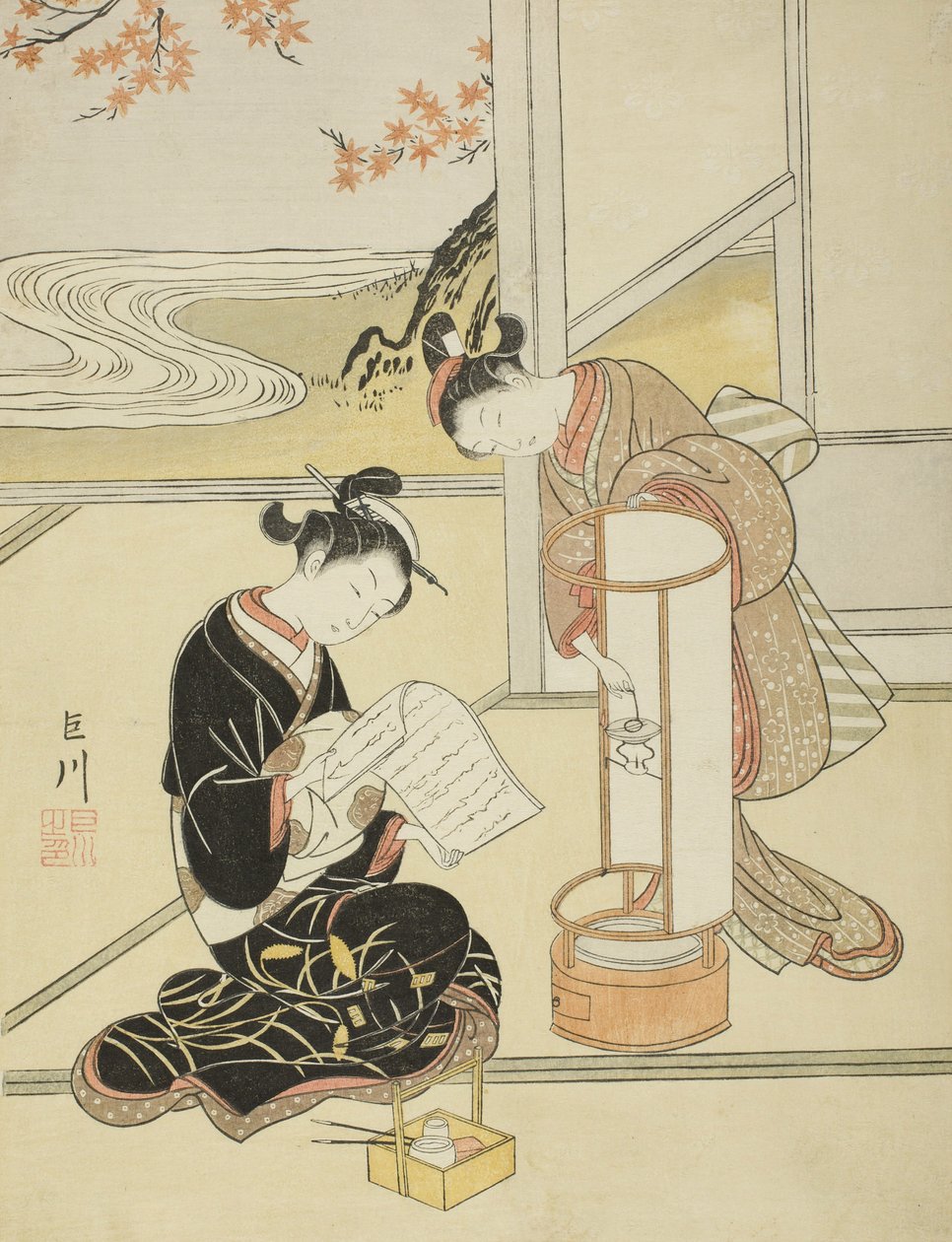 De Avondgloed van een Lamp door Suzuki Harunobu