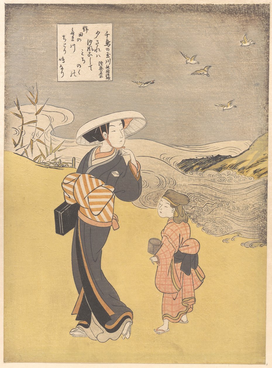 „De juwelenrivier van de plevieren, een beroemde plaats in de provincie Mutsu”, uit de serie Zes juwelenrivieren (Mu Tamagawa: Chidori no Tamagawa, Mutsu meisho) door Suzuki Harunobu