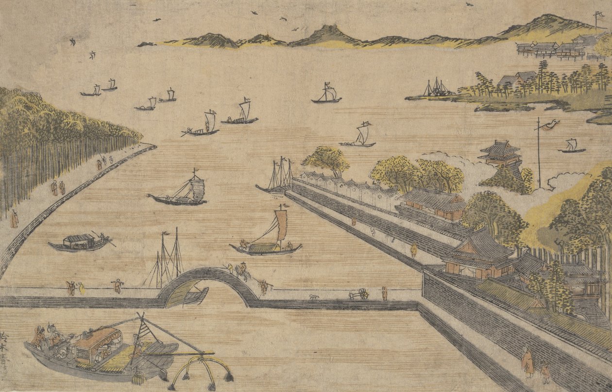 Uitzicht op Fukagawa, Edo, ca. 1764 door Suzuki Harunobu
