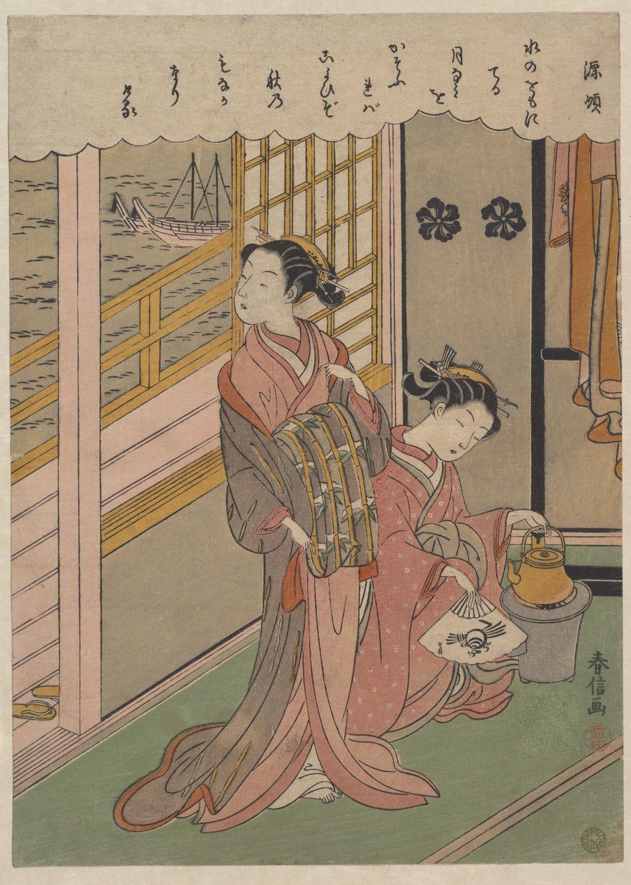 Golven in maanlicht door Suzuki Harunobu