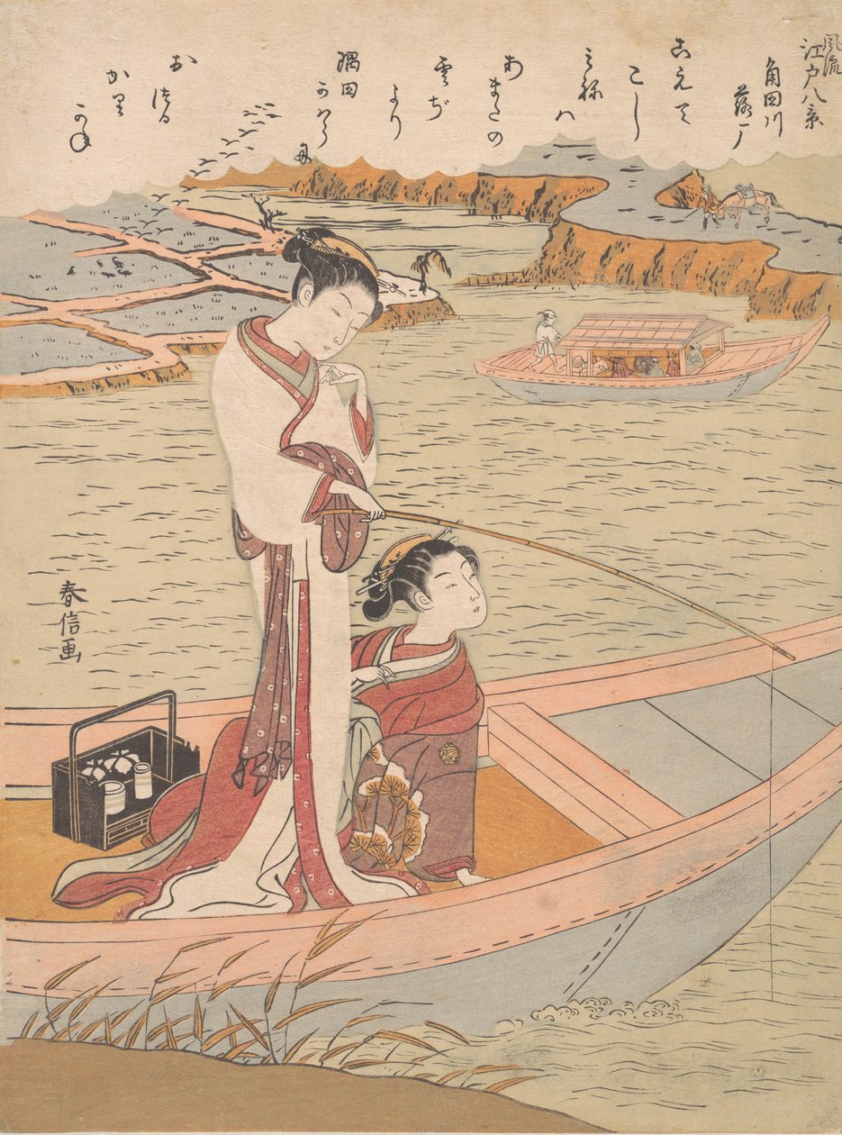 Wilde ganzen vliegen over de Sumida-rivier, ca. 1769 door Suzuki Harunobu