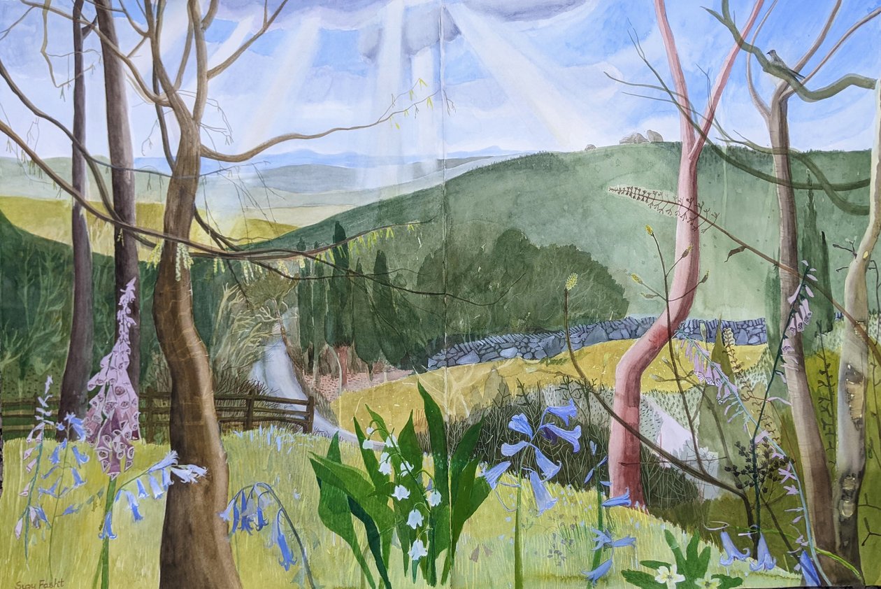 Dit groene en aangename land, Dartmoor, 2022 (aquarel op papier) door Suzy Fasht