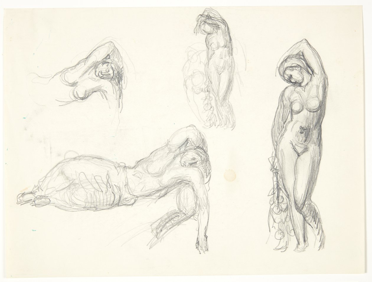 Studieblad met vier schetsen voor de figuren 