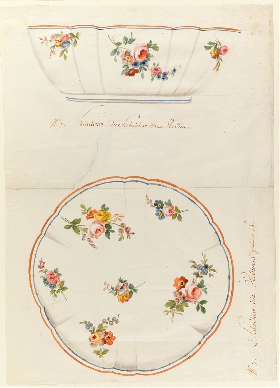 Ontwerp voor een beschilderde porseleinen geschulpte slakom, voor Sèvres Porselein Fabriek door Sèvres Porcelain Manufactory