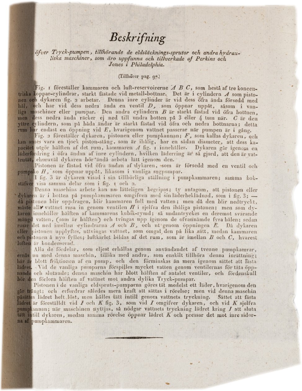 Beschrijving van hydraulische technologie in Philadelphia uit Klinckowstroms Atlas van de Verenigde Staten, 1824 door Swedish School