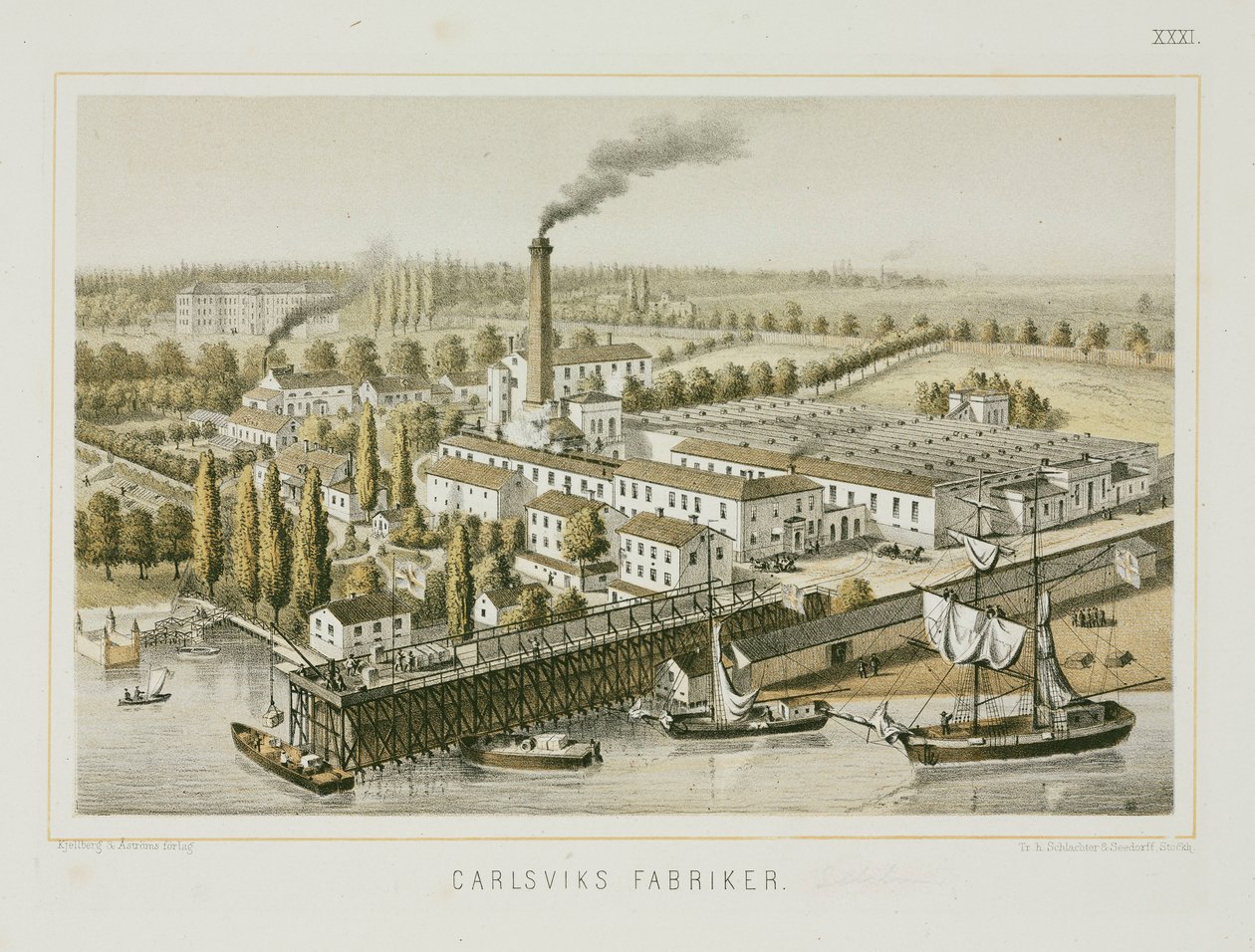 Textielfabriek, Carlsviks, Stockholm, Zweden, c.1840 (kleur litho) door Swedish School