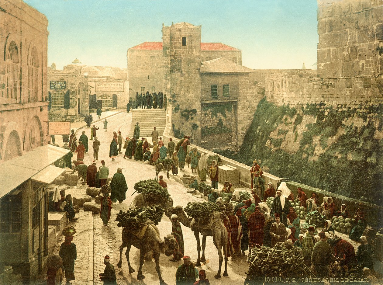 Straat voor de Toren van David, Jeruzalem, ca. 1880-1900 door Swiss Photographer