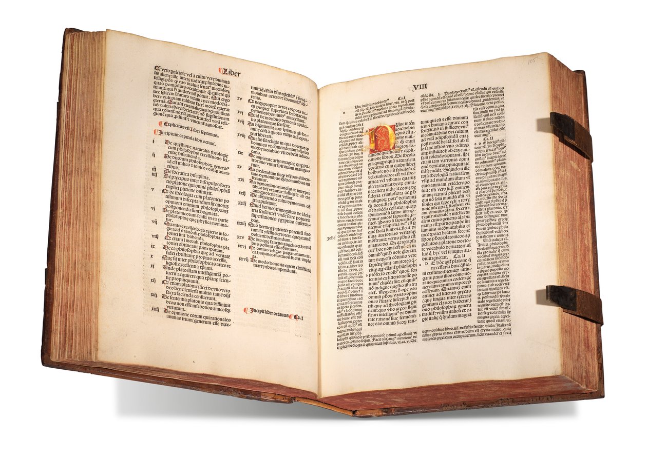 De civitate Dei, met commentaar van Thomas Waleys en Nicolaus Trivet, door Augustinus van Hippo, gedrukt 1489 door Swiss School