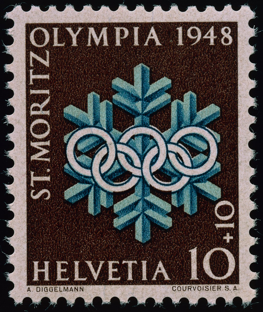 Postzegel ter herdenking van de Olympische Winterspelen van 1948 door Swiss School