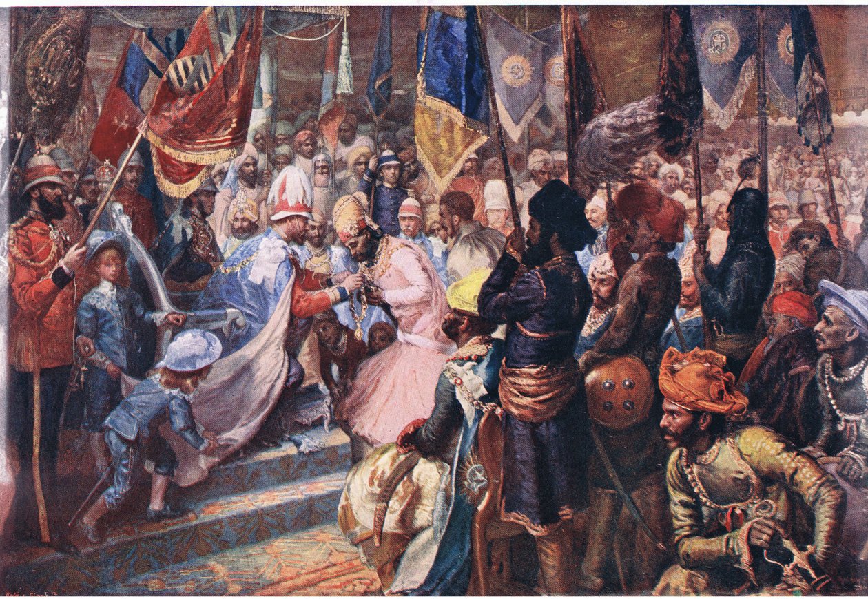 De Prins van Wales in India, illustratie uit Cassells Geschiedenis van Engeland, 1900s door Sydney Prior Hall