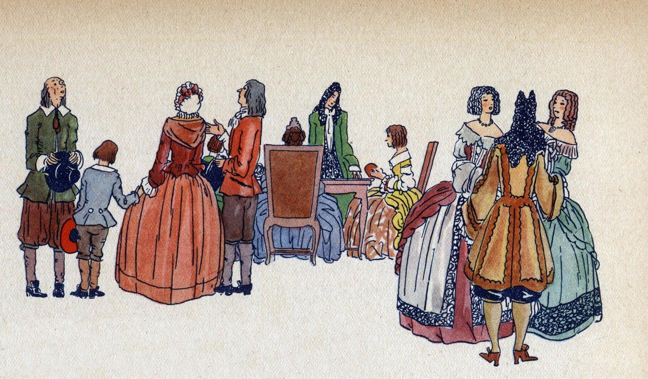 Het volk in de appartementen van Versailles - Illustratie door Sylvain Sauvage voor het boek 