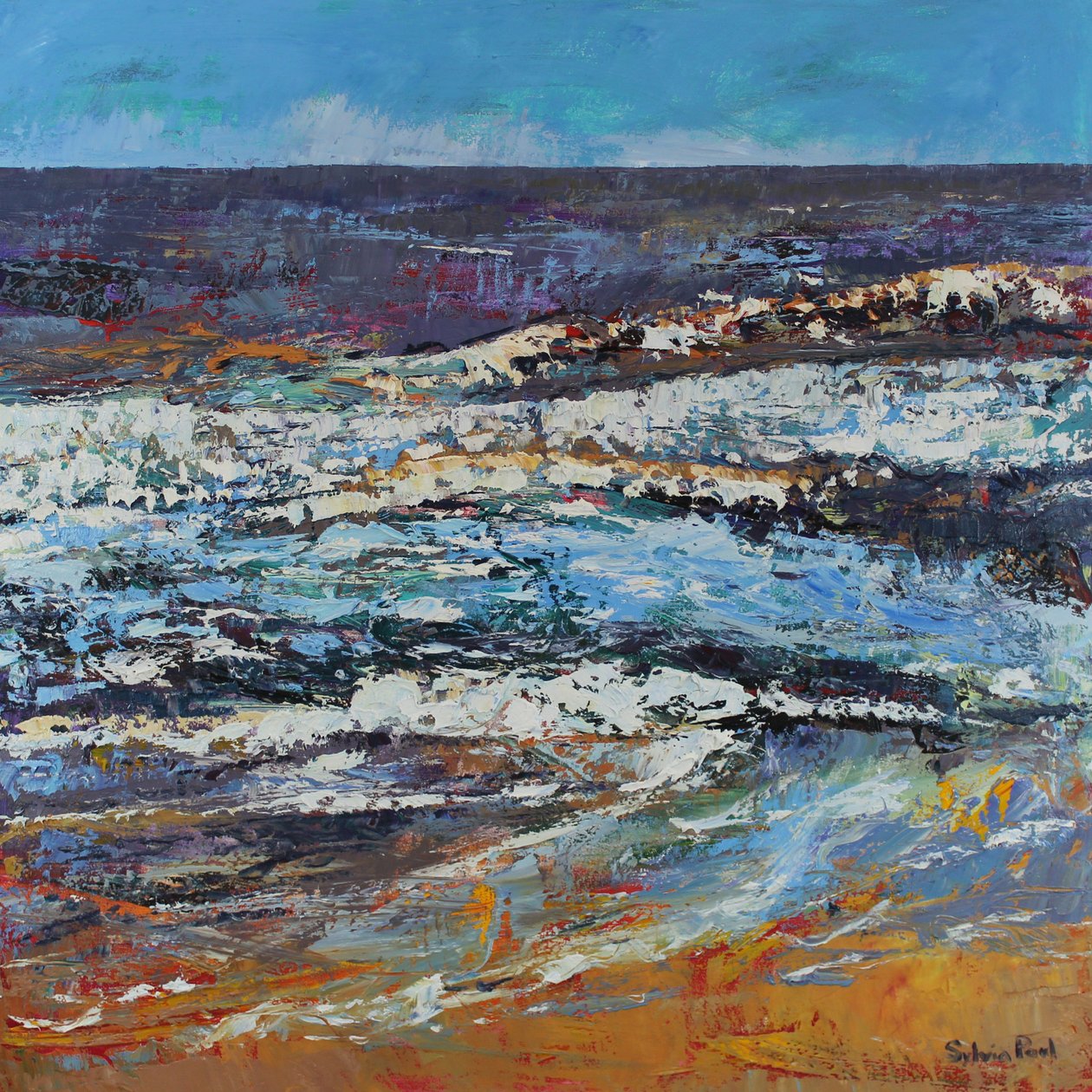 Frothy Shore, 2021 (olieverf op doek) door Sylvia Paul
