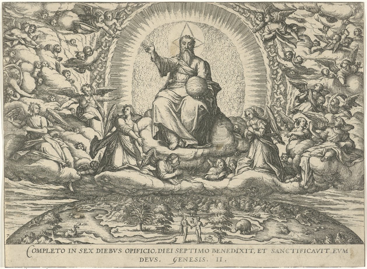 God rust op de zevende dag door Symon Novelanus (attributed to)