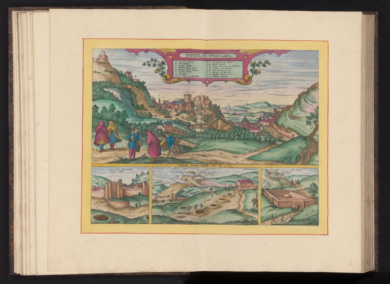 Gezicht op het Alhambra en de stad Granada door Symon Novelanus (possibly)