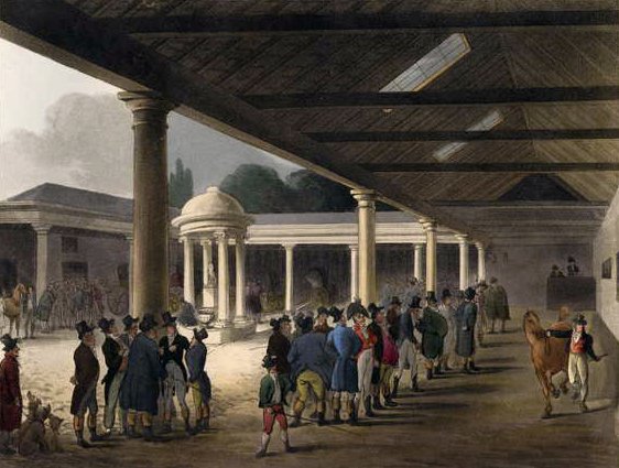 Tattersalls Horse Repository uit Ackermanns Microcosm of London door T. and Pugin Rowlandson