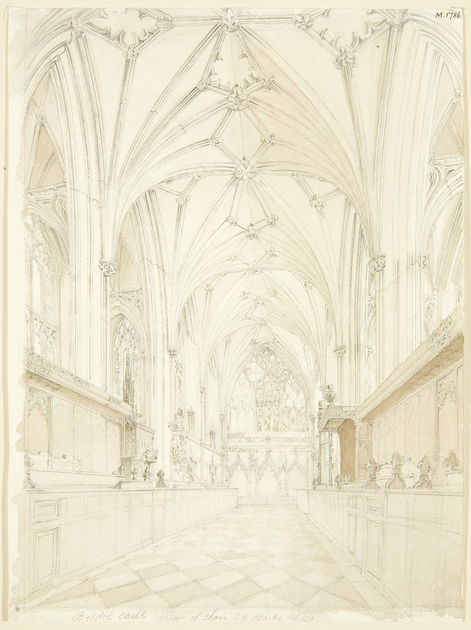 Koor van de kathedraal van Bristol, kijkend naar het oosten door T.H. Clarke
