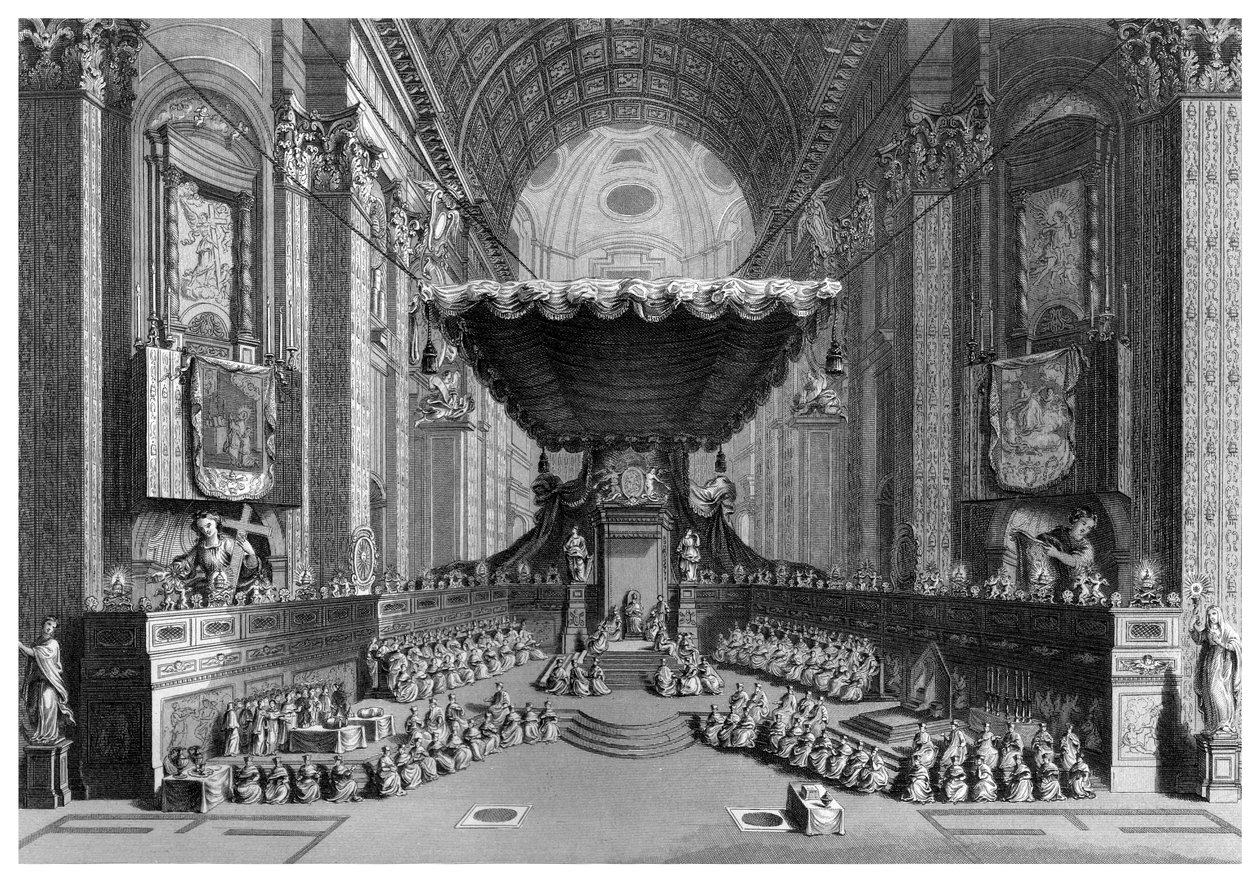 Heiligverklaring van heiligen in de Sint-Pieterskerk, Rome door T. Brown
