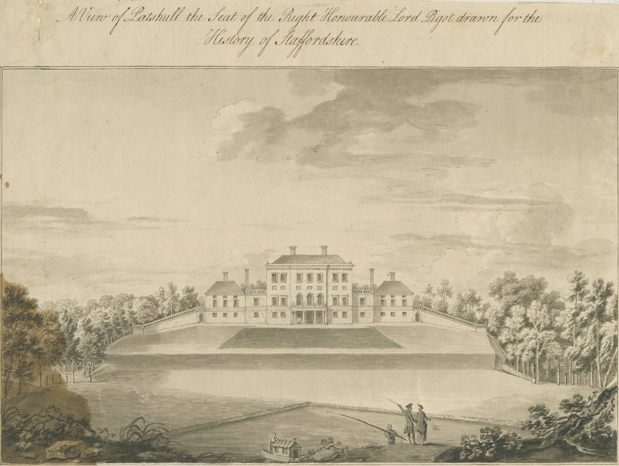 Patshull House: sepia was tekening, nd [laat 18e eeuw] door T Carter