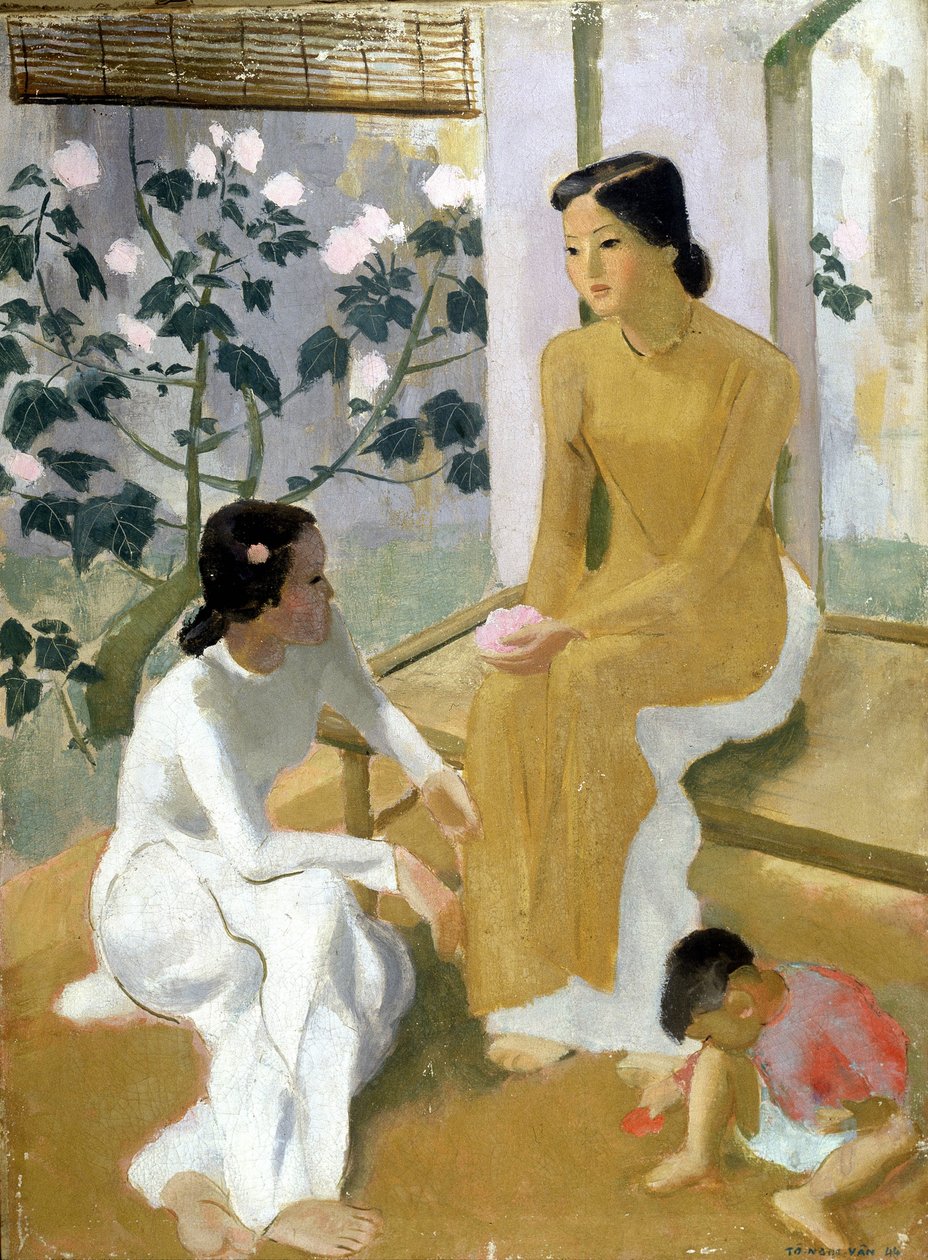 Vrouwen en kinderen. Olieverfschilderij door To Ngoc Van door Tô Ng?c Vân