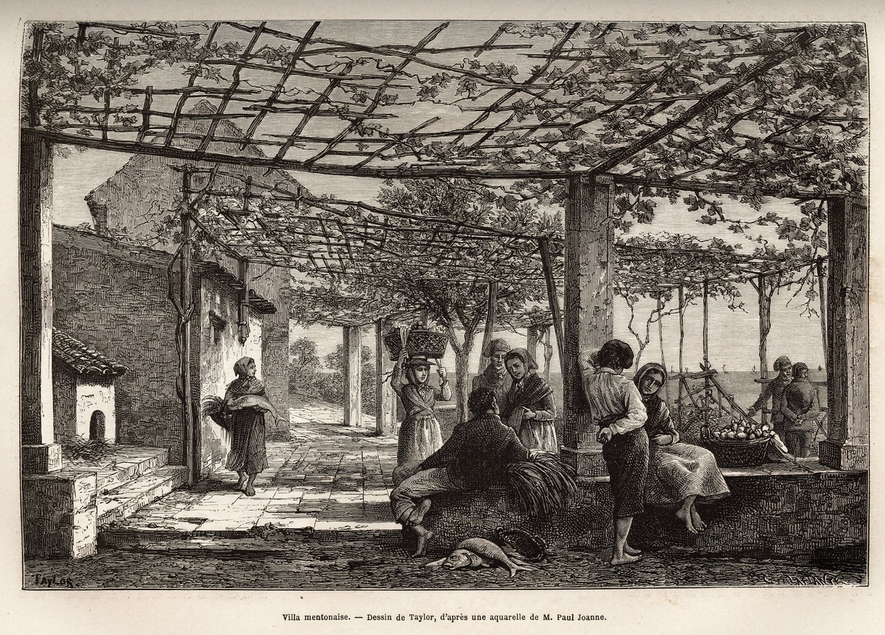 Villa Menton, gravure naar de tekening van Taylor, ter illustratie van de reis van Menton en Bordhighera, in 1871, door Adolphe Joanne, gepubliceerd in 