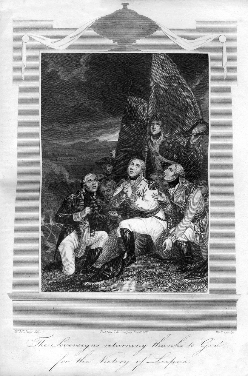 De vorsten danken God voor de overwinning van Leipzig, 1816 door T. Wallis