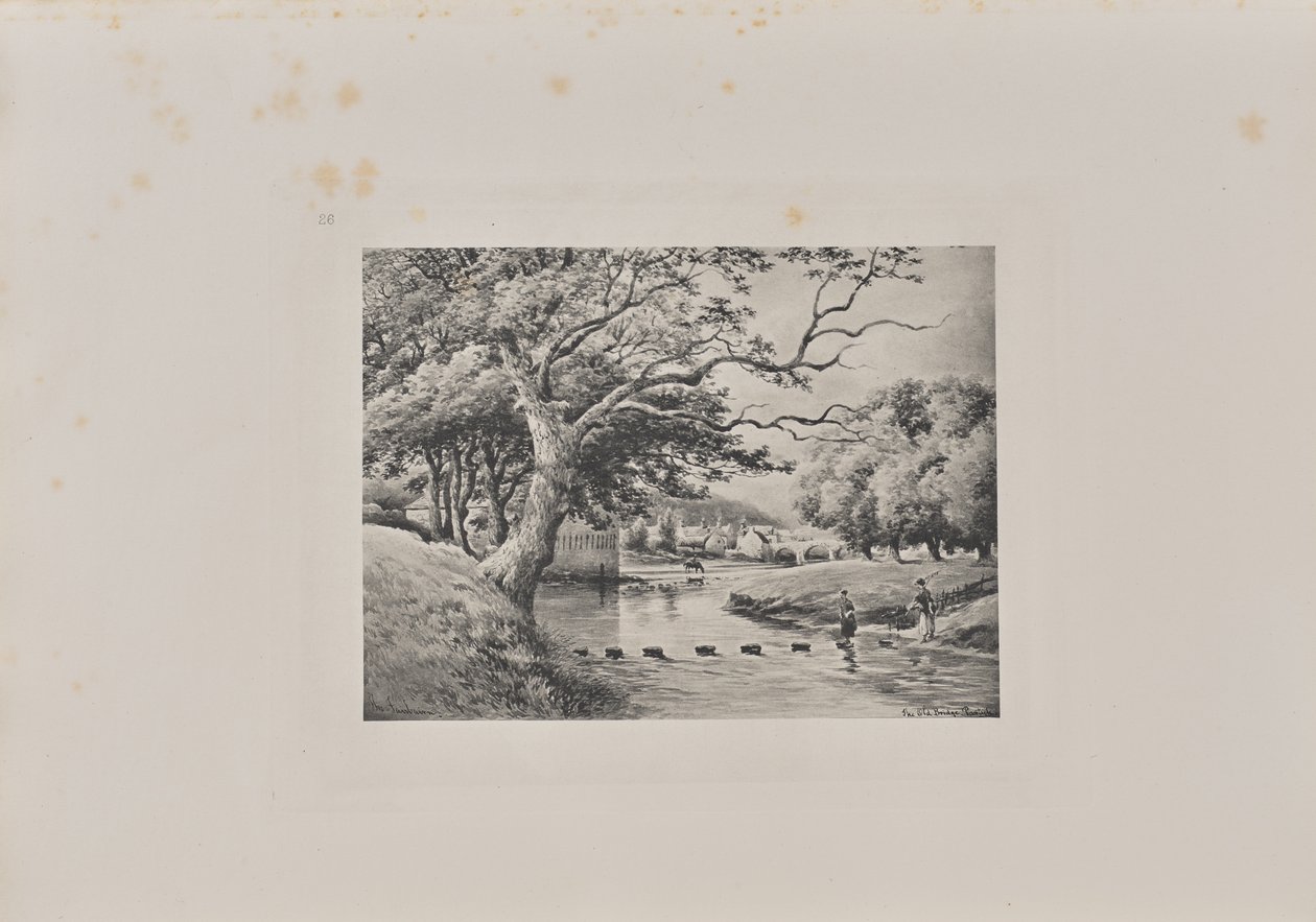 Kijkend naar de Old Bridge of Partick vanaf de Stepping-Stones door T. and R. Annan and Sons