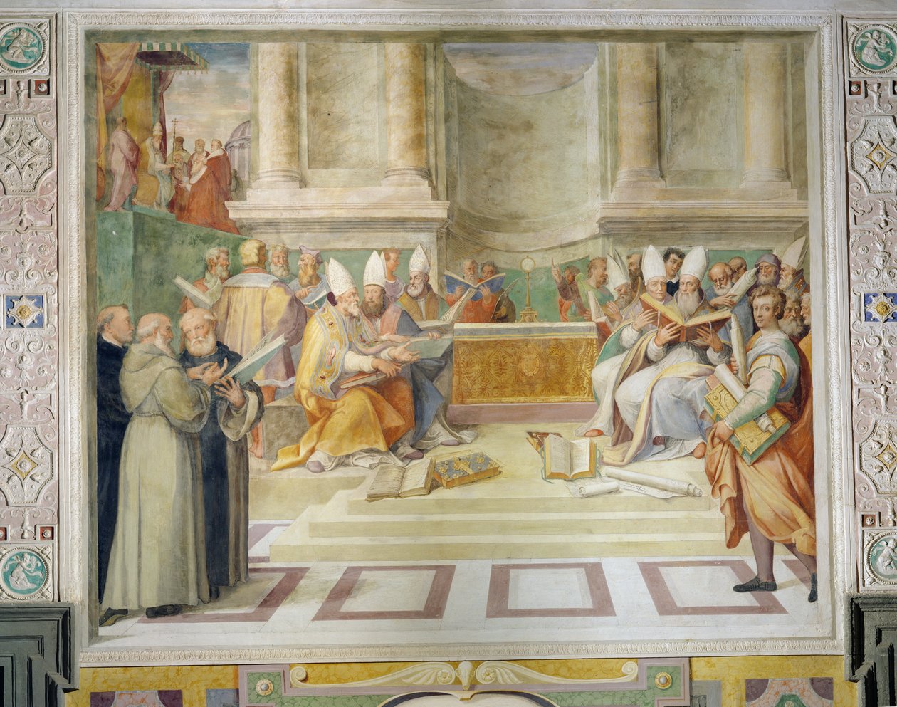 Afkondiging van het Concilie van Trente in 1546 om de christelijke discipline te hervormen, in de Raadzaal door Federico Zuccaro