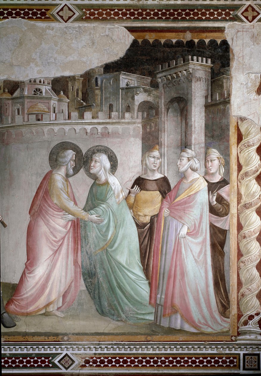 De ontmoeting van Anna en Joachim bij de Gouden Poort (detail) - fresco, ca. 1327 door Taddeo Gaddi