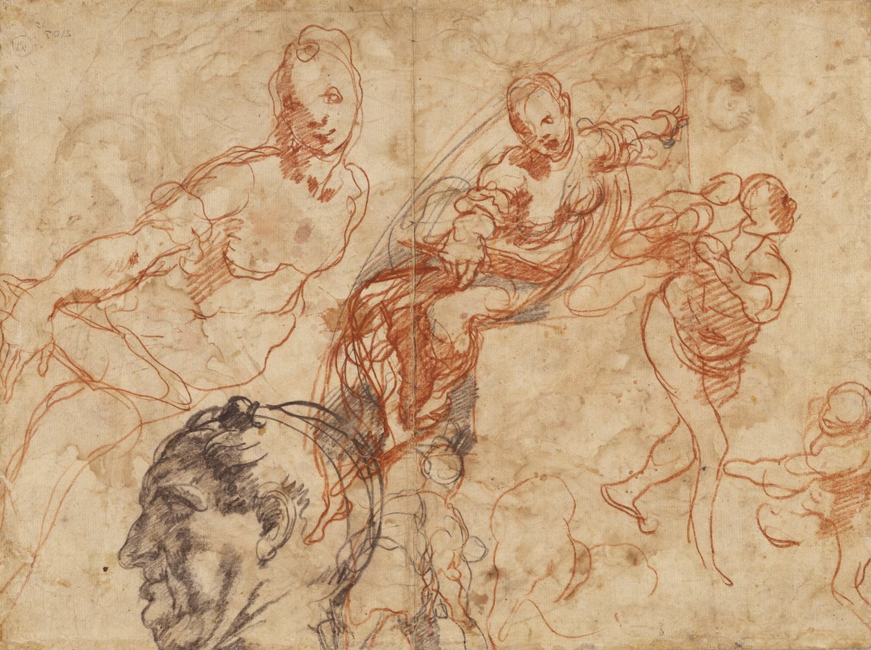 Ontwerp voor een ronde schotel (recto); figuurstudies (verso) door Taddeo Zuccaro