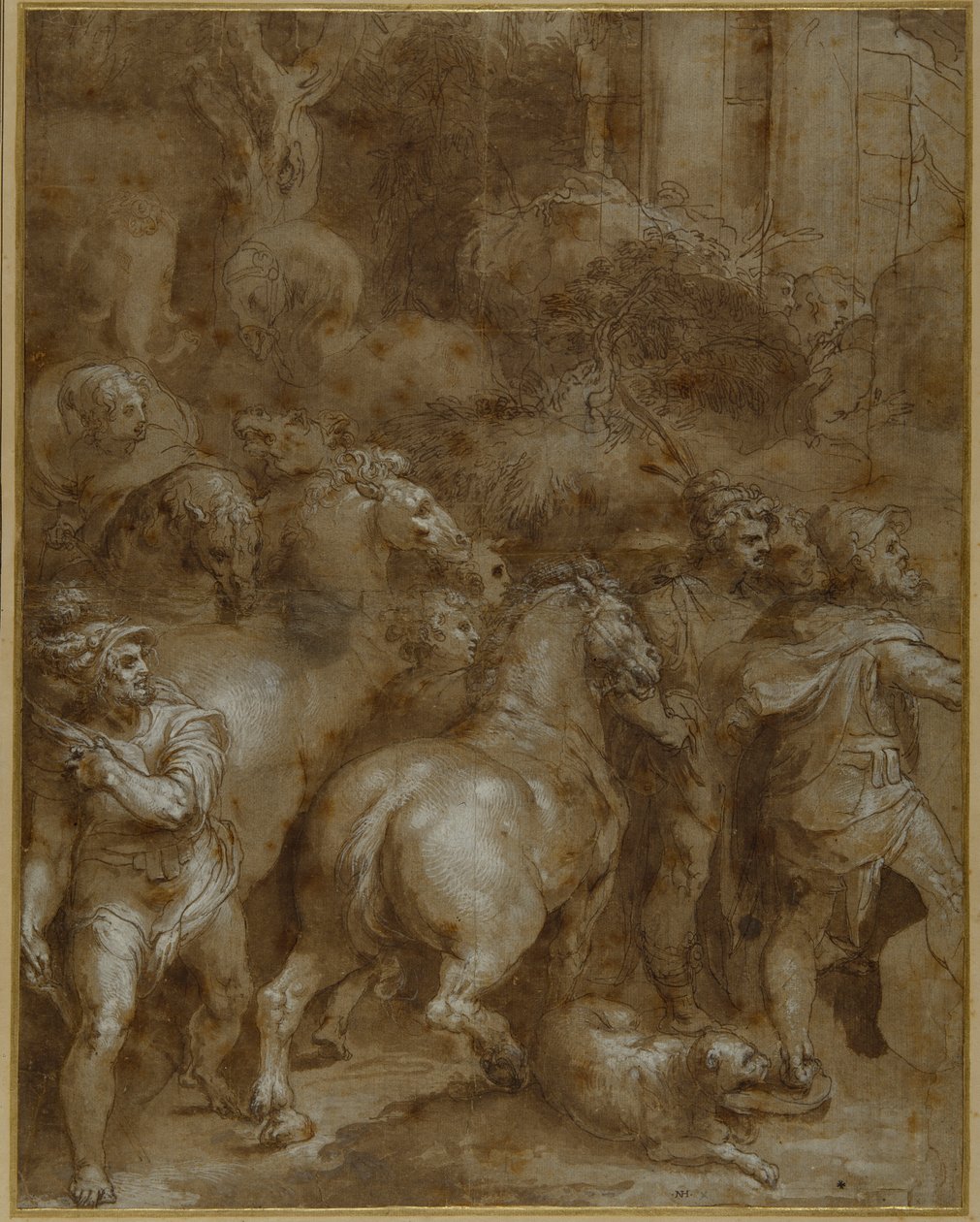 Paarden en mannen, naar rechts gericht door Taddeo Zuccaro