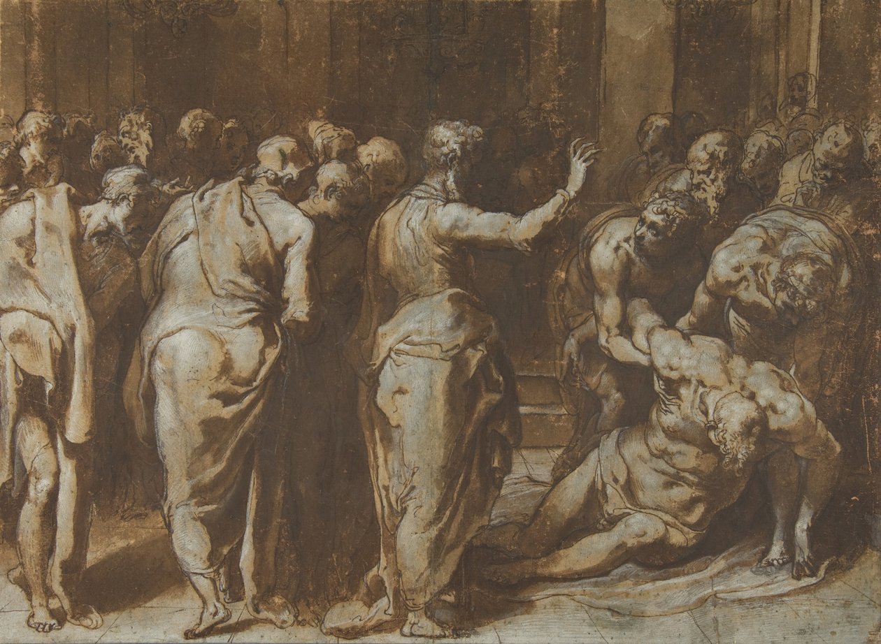 Sint Paulus wekt Eutychus tot leven door Taddeo Zuccaro