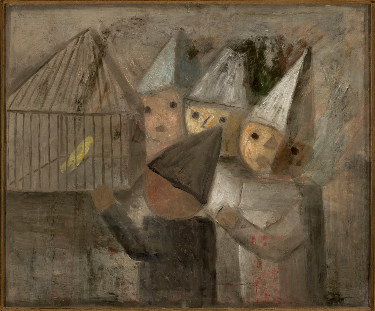 Kinderen voor een kooi met een kanarie door Tadeusz Makowski