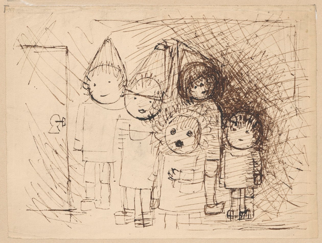 Kinderen bij de deur met een sleutel door Tadeusz Makowski