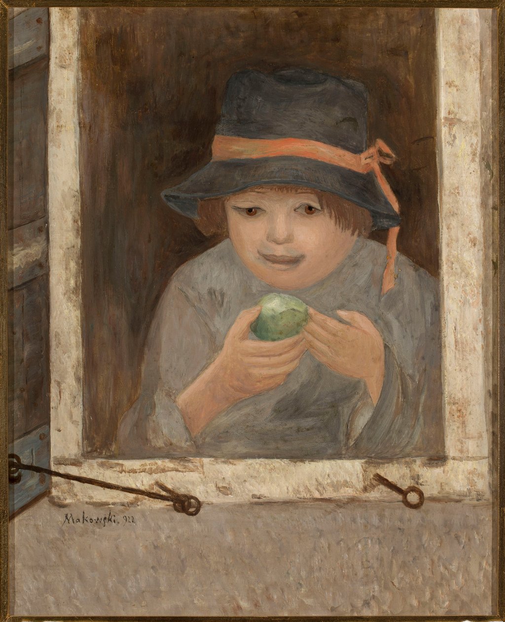 Het meisje met de appel in het raam door Tadeusz Makowski