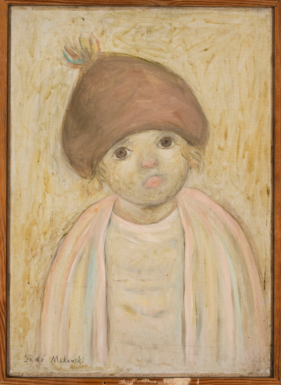 Een meisje met een baret met pompon door Tadeusz Makowski
