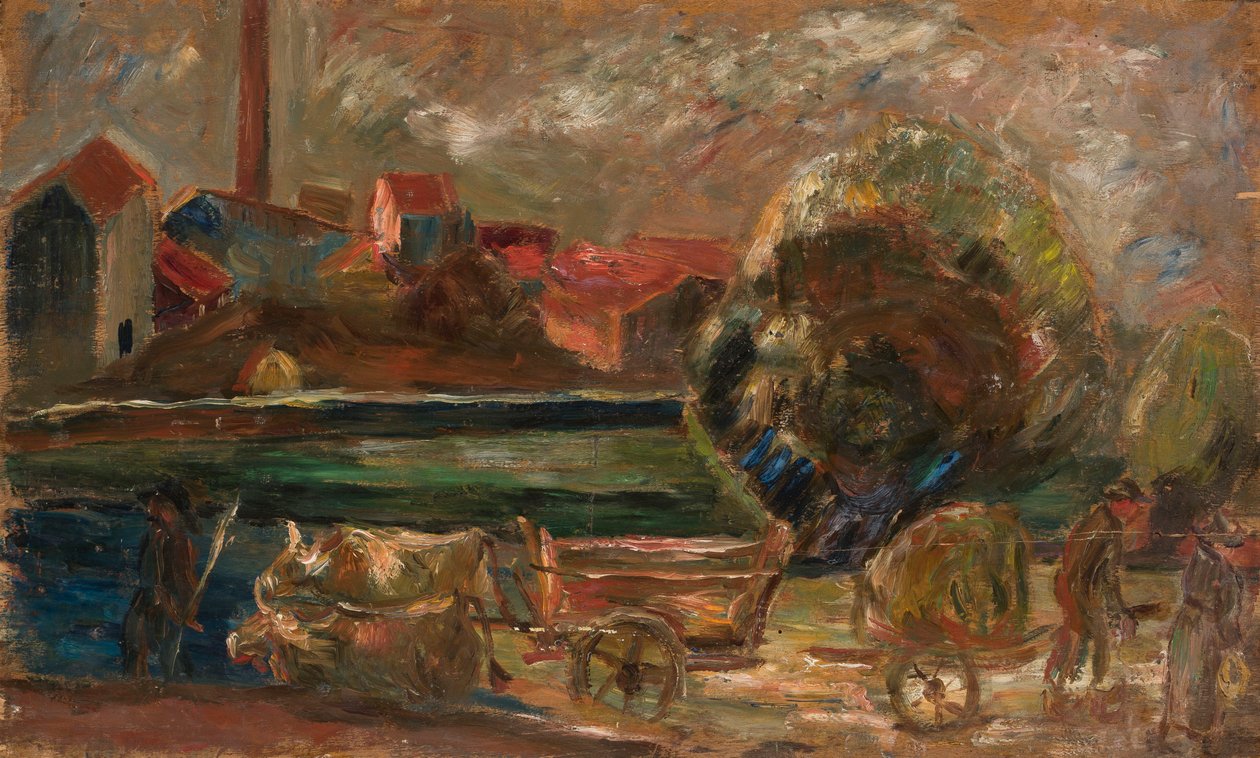 Landschap met fabrieksschoorsteen door Tadeusz Makowski