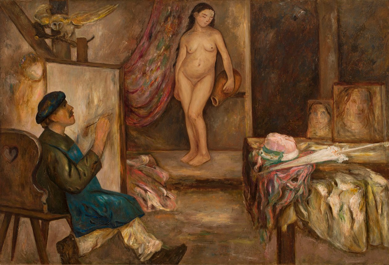 Schilder en model door Tadeusz Makowski