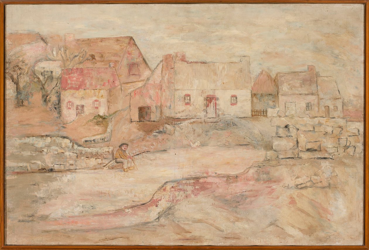 Een Bretons landschap met een zittende man door Tadeusz Makowski