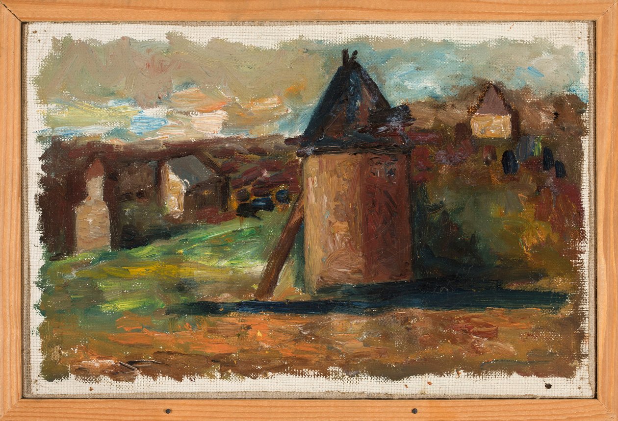 Landschap met stedelijke gebouwen door Tadeusz Makowski