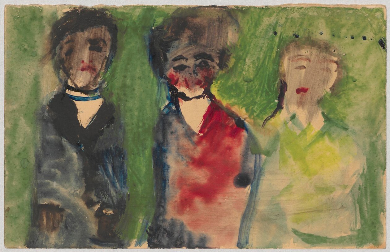 Drei weibliche Figuren in Abendkleidern door Tadeusz Makowski