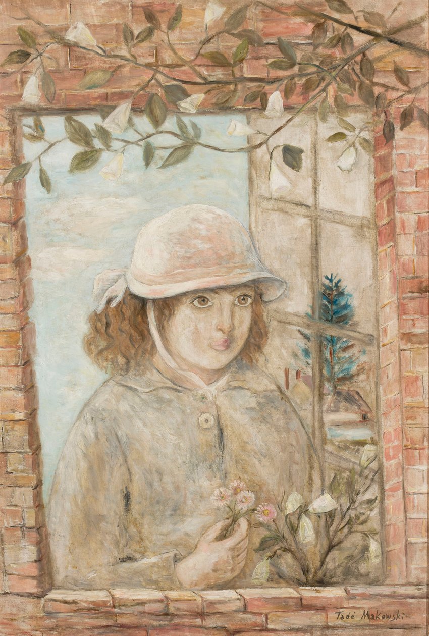 Een raam vol bloemen door Tadeusz Makowski