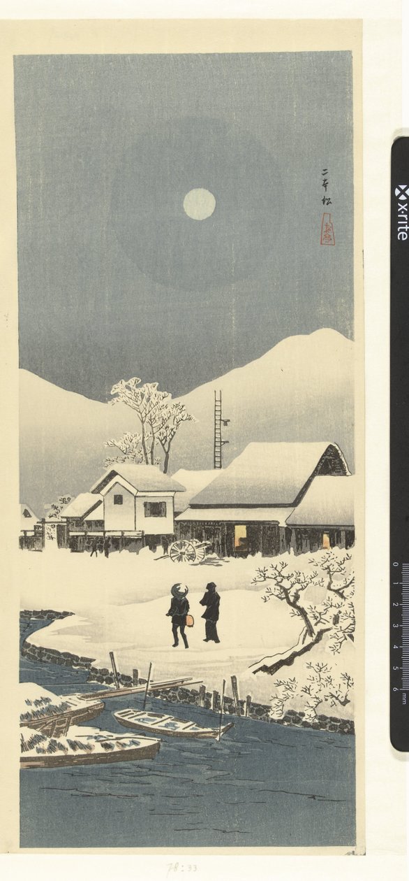 Sneeuwlandschap in de maneschijn door Takahashi Hiroaki
